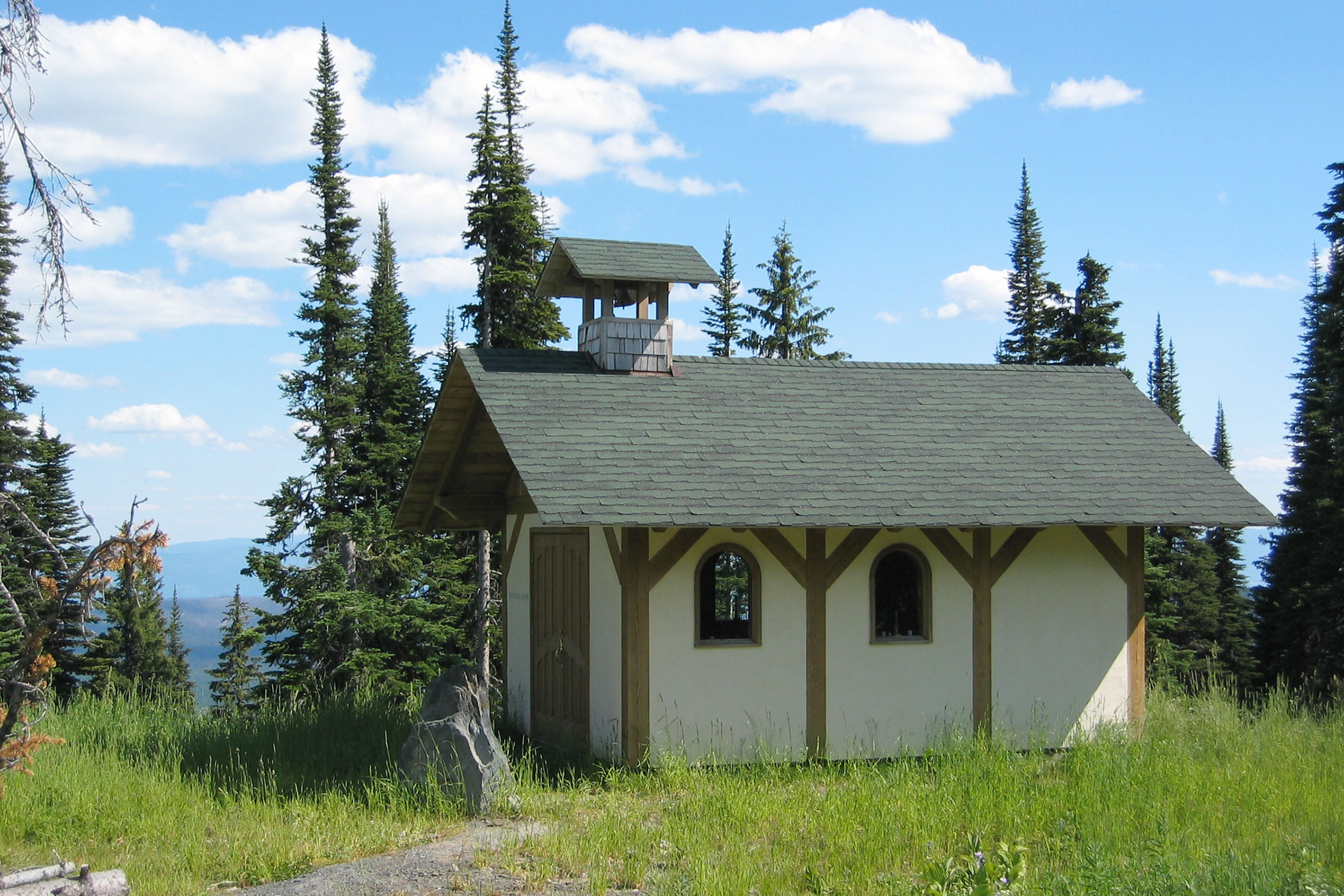 Mid mountain chapel in summer